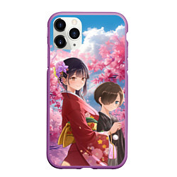 Чехол iPhone 11 Pro матовый Кётаро и Анна - Опасность в моем сердце, цвет: 3D-фиолетовый