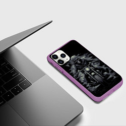 Чехол iPhone 11 Pro матовый Скелет на мотоцикле черно-белый стиль, цвет: 3D-фиолетовый — фото 2