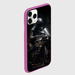 Чехол iPhone 11 Pro матовый Мотоциклист на спортивном байке черный фон, цвет: 3D-фиолетовый — фото 2