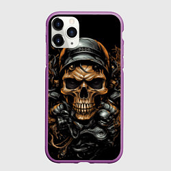 Чехол iPhone 11 Pro матовый Череп мотоциклиста, цвет: 3D-фиолетовый