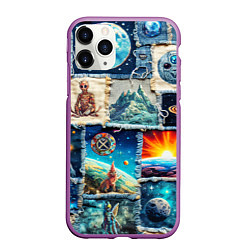 Чехол iPhone 11 Pro матовый Разнообразие миров - пэчворк, цвет: 3D-фиолетовый
