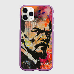 Чехол iPhone 11 Pro матовый Граффити портрет Владимира Ленина, цвет: 3D-фиолетовый