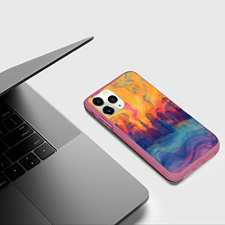 Чехол iPhone 11 Pro матовый Абстрактный город в волнах красок, цвет: 3D-малиновый — фото 2