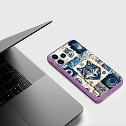 Чехол iPhone 11 Pro матовый Волки на дениме, цвет: 3D-фиолетовый — фото 2