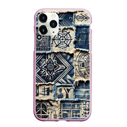 Чехол iPhone 11 Pro матовый Татуировки майя на дениме, цвет: 3D-розовый