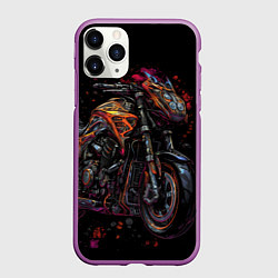 Чехол iPhone 11 Pro матовый Темный мотоцикл на черном фоне, цвет: 3D-фиолетовый
