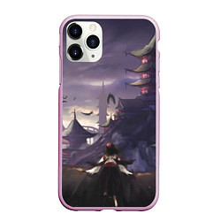 Чехол iPhone 11 Pro матовый Touhou Project Aya Шамеймару город на фоне, цвет: 3D-розовый