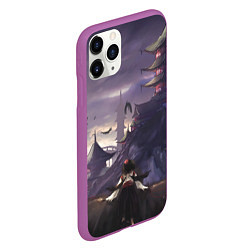 Чехол iPhone 11 Pro матовый Touhou Project Aya Шамеймару город на фоне, цвет: 3D-фиолетовый — фото 2