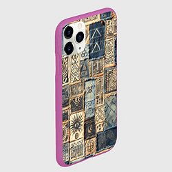 Чехол iPhone 11 Pro матовый Татуировки племени майя пэчворк, цвет: 3D-фиолетовый — фото 2