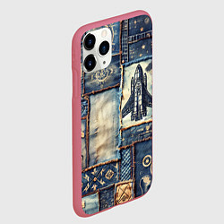 Чехол iPhone 11 Pro матовый Космический корабль - пэчворк, цвет: 3D-малиновый — фото 2