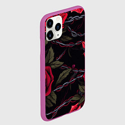 Чехол iPhone 11 Pro матовый Череп и красные розы, цвет: 3D-фиолетовый — фото 2