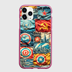 Чехол iPhone 11 Pro матовый Пэчворк джинсы в СССР, цвет: 3D-малиновый