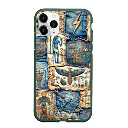 Чехол iPhone 11 Pro матовый Пэчворк из Египетских мотивов, цвет: 3D-темно-зеленый