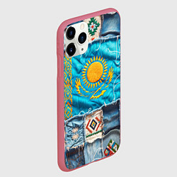 Чехол iPhone 11 Pro матовый Пэчворк джинсы в Казахстане, цвет: 3D-малиновый — фото 2