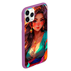 Чехол iPhone 11 Pro матовый Girl в кимоно, цвет: 3D-фиолетовый — фото 2