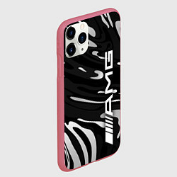 Чехол iPhone 11 Pro матовый Мерседес АМГ - белые волны, цвет: 3D-малиновый — фото 2