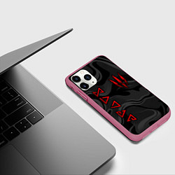 Чехол iPhone 11 Pro матовый Ведьмак - Серые волны, цвет: 3D-малиновый — фото 2