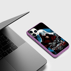 Чехол iPhone 11 Pro матовый Assassins creed темный синий фон, цвет: 3D-фиолетовый — фото 2