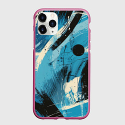 Чехол iPhone 11 Pro матовый Синие белые черные мазки краски, цвет: 3D-малиновый
