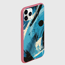 Чехол iPhone 11 Pro матовый Синие белые черные мазки краски, цвет: 3D-малиновый — фото 2