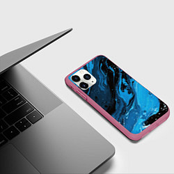 Чехол iPhone 11 Pro матовый Черно-синяя абстракция геометрическая, цвет: 3D-малиновый — фото 2