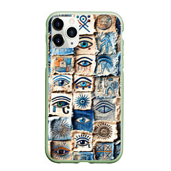 Чехол iPhone 11 Pro матовый Глаза на пэчворк дениме, цвет: 3D-салатовый