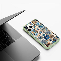 Чехол iPhone 11 Pro матовый Глаза на пэчворк дениме, цвет: 3D-салатовый — фото 2