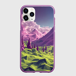 Чехол iPhone 11 Pro матовый Геометрический зеленый пейзаж и фиолетовые горы, цвет: 3D-фиолетовый
