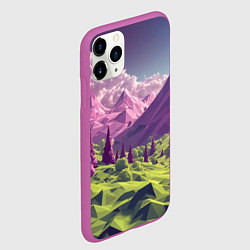 Чехол iPhone 11 Pro матовый Геометрический зеленый пейзаж и фиолетовые горы, цвет: 3D-фиолетовый — фото 2