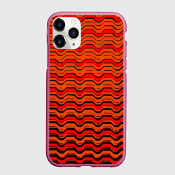 Чехол iPhone 11 Pro матовый Красные линии и чёрные полосы, цвет: 3D-малиновый