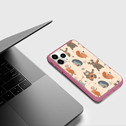 Чехол iPhone 11 Pro матовый Животные с инструментами, цвет: 3D-малиновый — фото 2