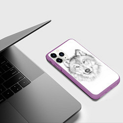 Чехол iPhone 11 Pro матовый Нарисованный волк зубами щёлк, цвет: 3D-фиолетовый — фото 2