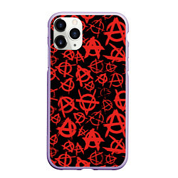 Чехол iPhone 11 Pro матовый Узор анархия красный, цвет: 3D-светло-сиреневый