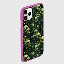 Чехол iPhone 11 Pro матовый Поле черепов с цветами, цвет: 3D-фиолетовый — фото 2