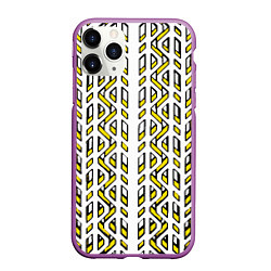 Чехол iPhone 11 Pro матовый Жёлто-белый паттерн конструкция, цвет: 3D-фиолетовый
