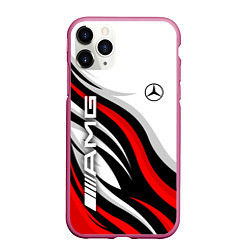 Чехол iPhone 11 Pro матовый Mercedes benz AMG - белый с красным, цвет: 3D-малиновый