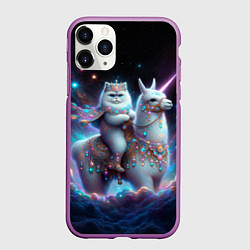 Чехол iPhone 11 Pro матовый Персидский кот верхом на альпаке, цвет: 3D-фиолетовый