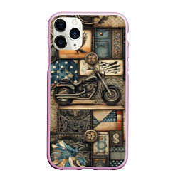 Чехол iPhone 11 Pro матовый Patchwork with a motorcycle - ai art, цвет: 3D-розовый