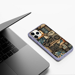 Чехол iPhone 11 Pro матовый Patchwork with a motorcycle - ai art, цвет: 3D-светло-сиреневый — фото 2