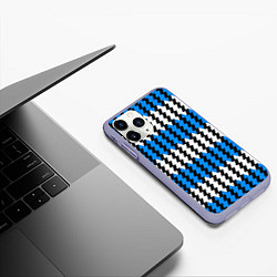 Чехол iPhone 11 Pro матовый Вертикальные бело-синие полосы, цвет: 3D-светло-сиреневый — фото 2