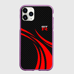 Чехол iPhone 11 Pro матовый GTR Nissan - Carbon and red, цвет: 3D-фиолетовый