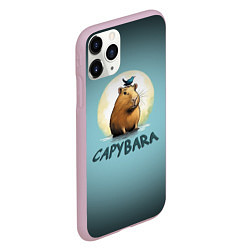 Чехол iPhone 11 Pro матовый Капибара с птичкой на голове, цвет: 3D-розовый — фото 2