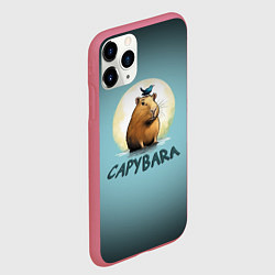 Чехол iPhone 11 Pro матовый Капибара с птичкой на голове, цвет: 3D-малиновый — фото 2