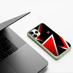 Чехол iPhone 11 Pro матовый Honda - красные треугольники, цвет: 3D-салатовый — фото 2