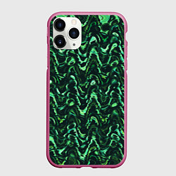 Чехол iPhone 11 Pro матовый Абстрактные зеленые волны, цвет: 3D-малиновый