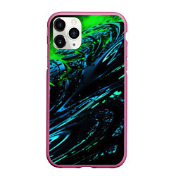 Чехол iPhone 11 Pro матовый Яркая зеленая краска на темной абстракции, цвет: 3D-малиновый