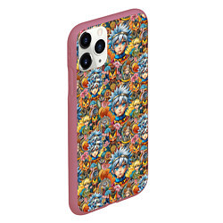 Чехол iPhone 11 Pro матовый Аниме паттерн, цвет: 3D-малиновый — фото 2