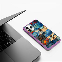 Чехол iPhone 11 Pro матовый Vanguard denim patchwork - ai art, цвет: 3D-фиолетовый — фото 2