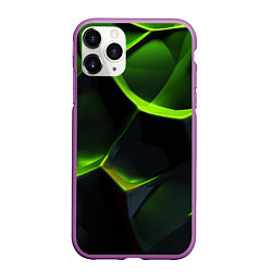 Чехол iPhone 11 Pro матовый Green neon abstract geometry, цвет: 3D-фиолетовый