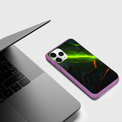 Чехол iPhone 11 Pro матовый Green neon abstract geometry, цвет: 3D-фиолетовый — фото 2